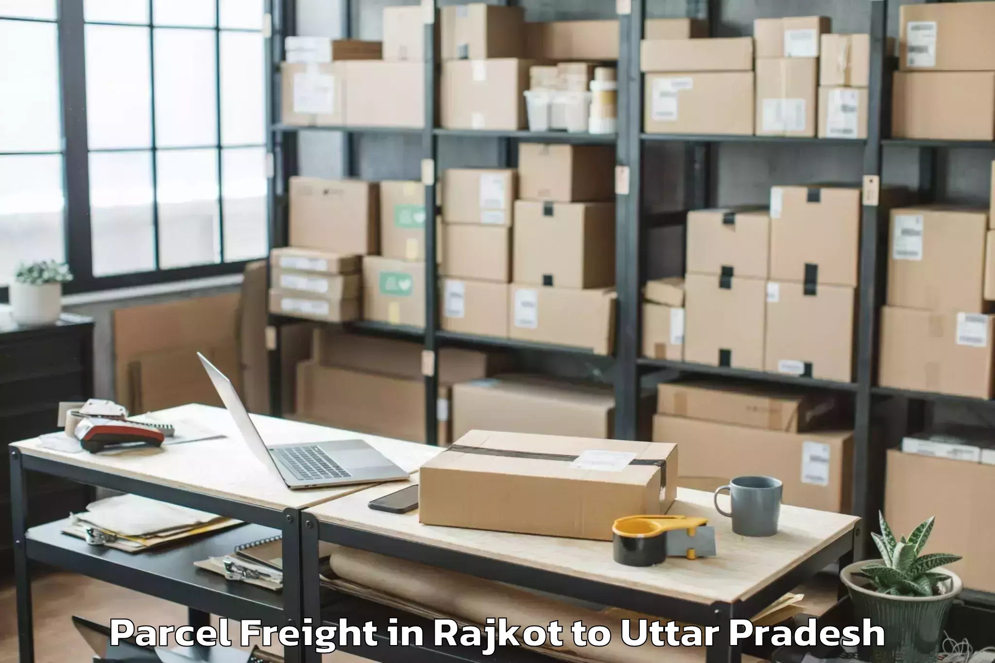 Top Rajkot to Barkhera Kalan Parcel Freight Available